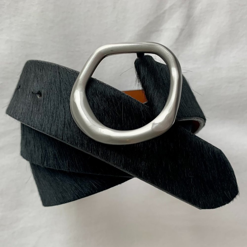 Something Navy Molten Buckle Calf Hair Belt, M